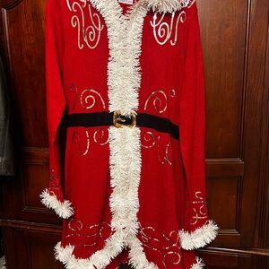 Red Sweater with White Tinsel Trim
